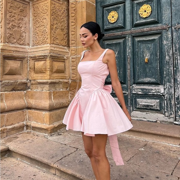 House of CB Florianne Soft Peach Bow Mini Dress - Picture 3 of 10